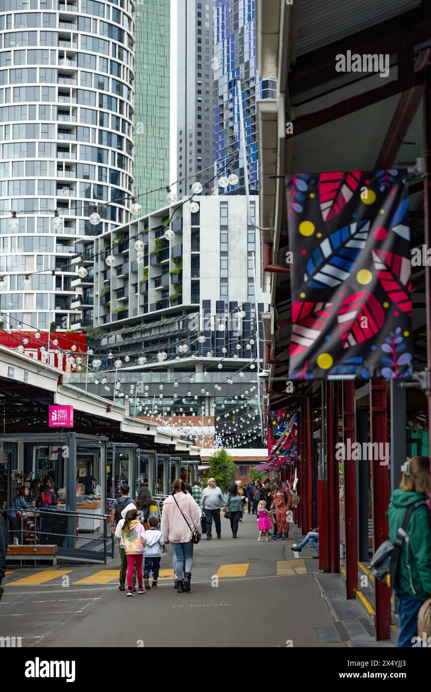 MELBOURNE, AUSTRALIA - APRIL 12, 2024: Skyscrapers near the Queen Victoria Market Stock Photo