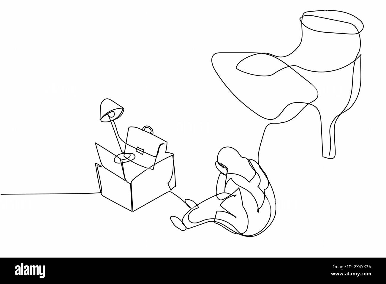 Continuous one line drawing young Arab businesswoman sitting on floor