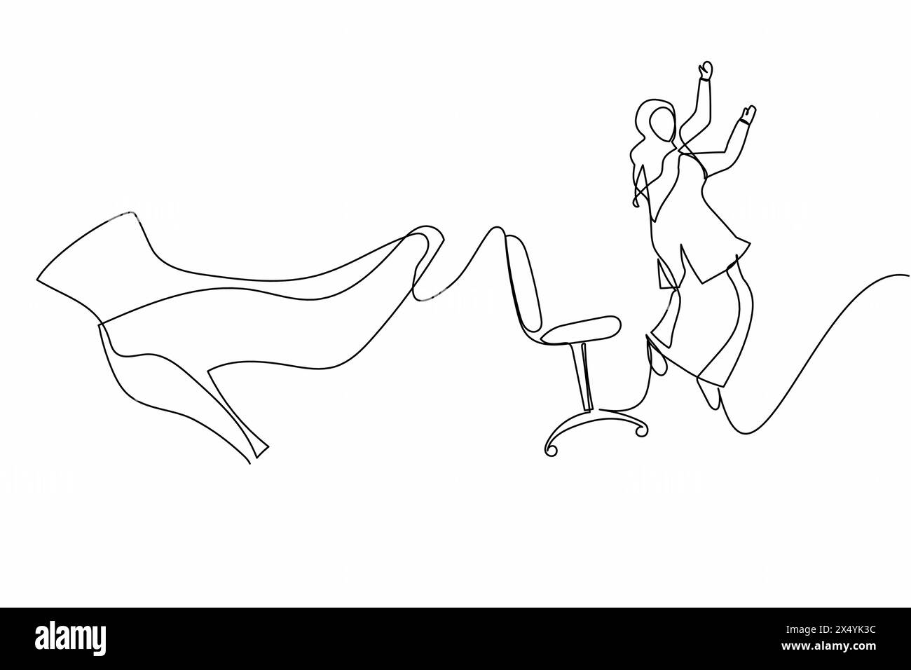 Single continuous line drawing young small Arabian businesswoman kicked