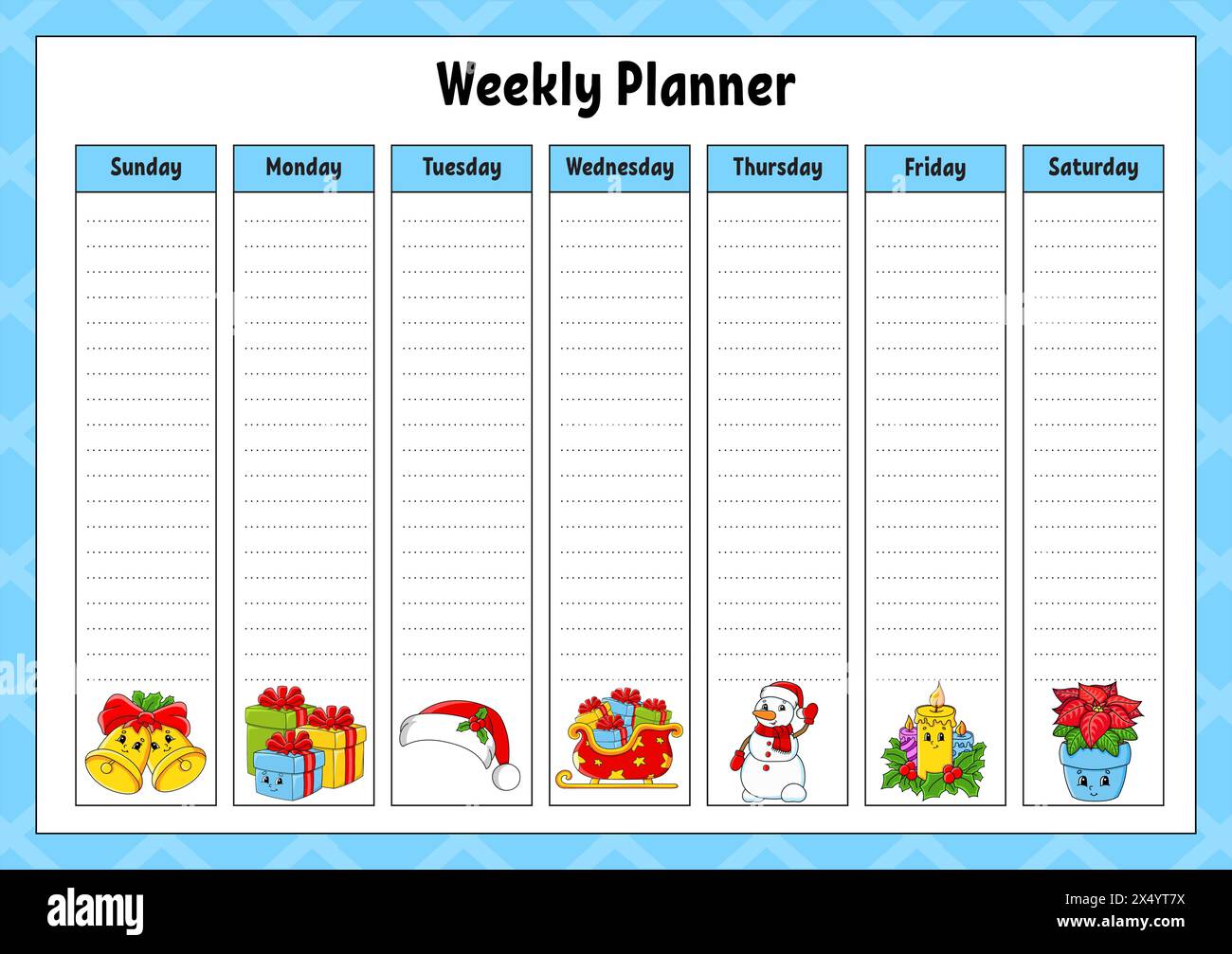 Weekly planner. Bright colorful blank printable template. Christmas ...