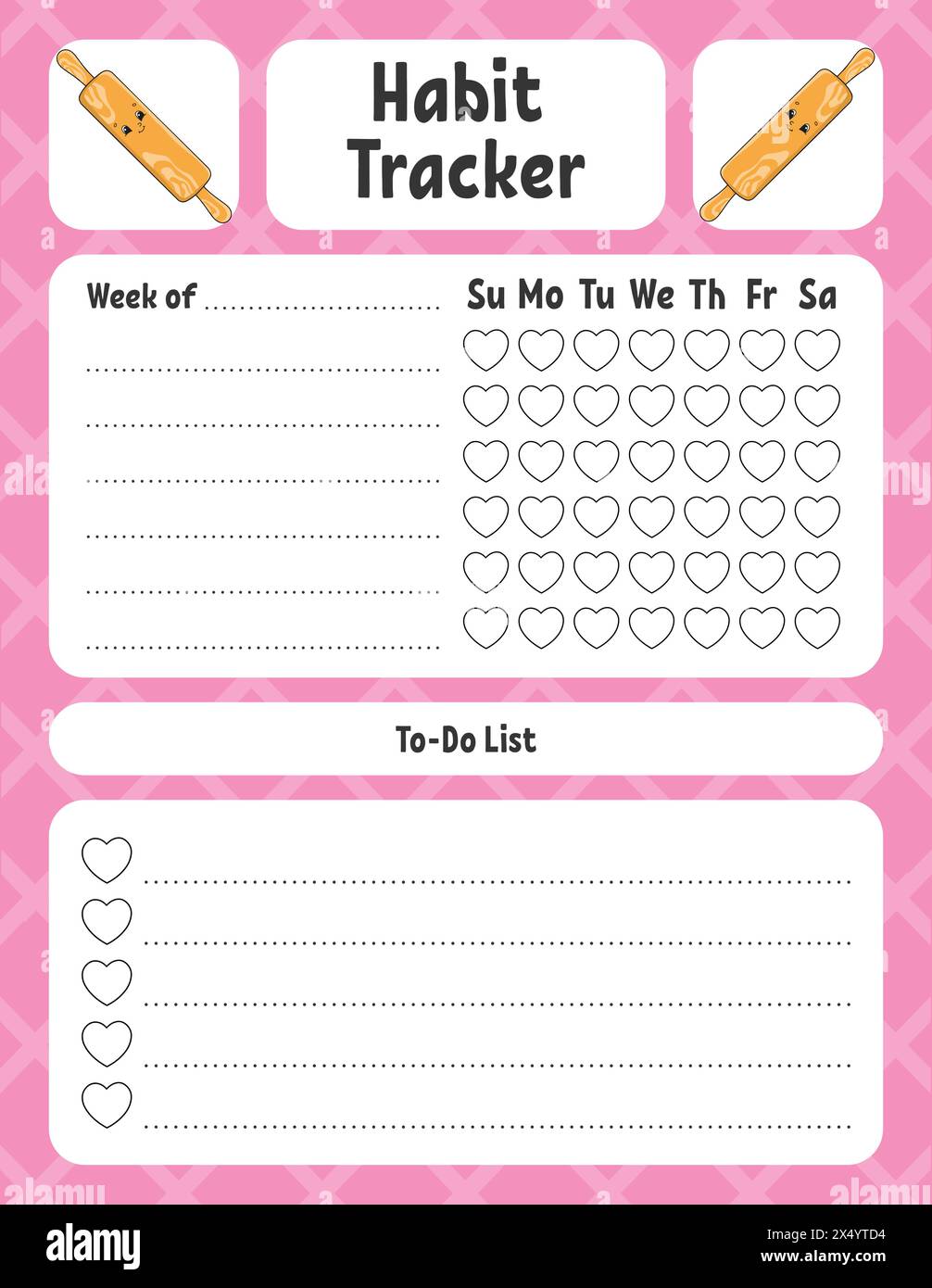 Habit tracker for kids. Sheet template for printing. With cute ...