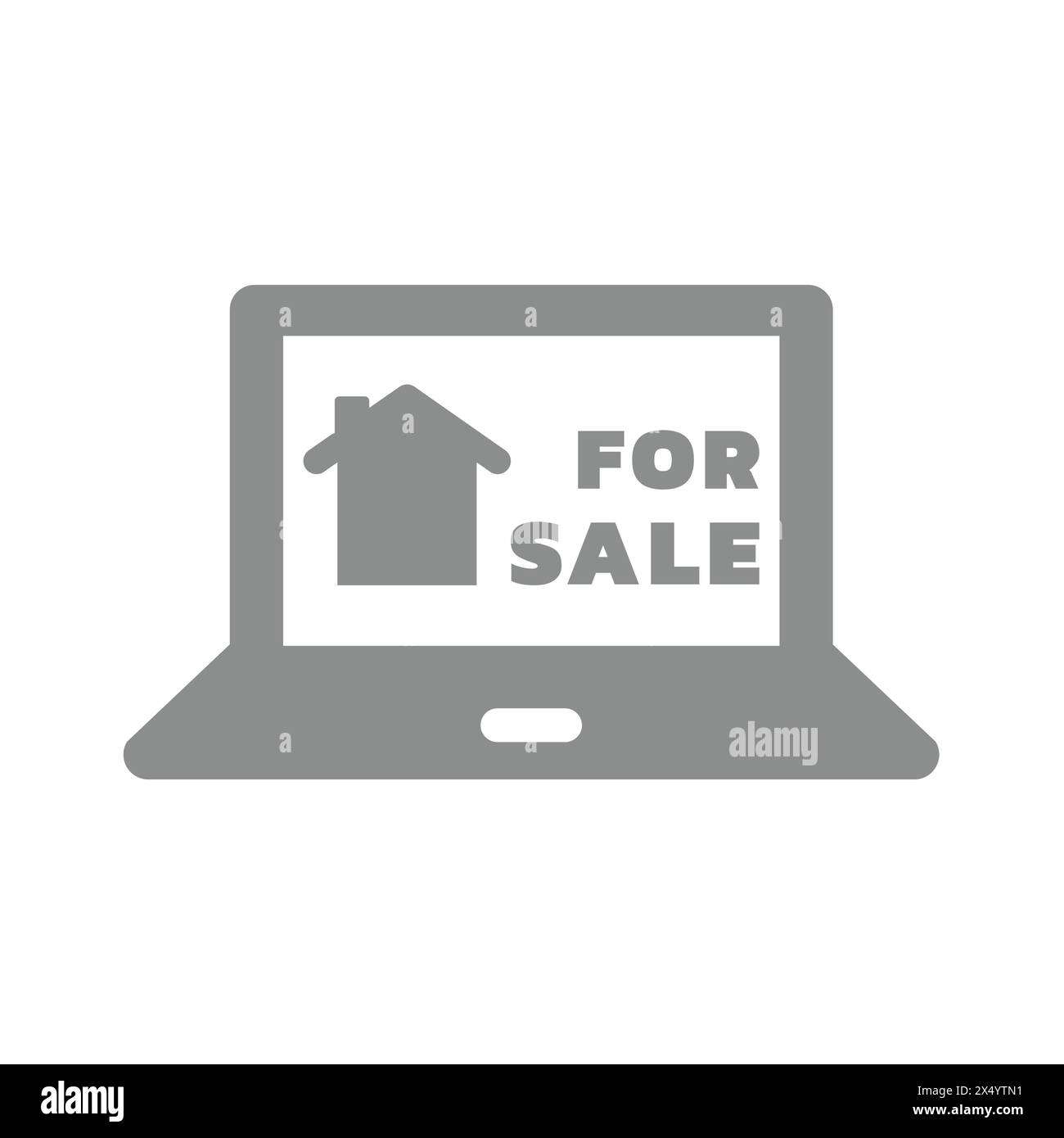 For sale laptop advertising vector icon. Hose real estate agency web site. Stock Vector