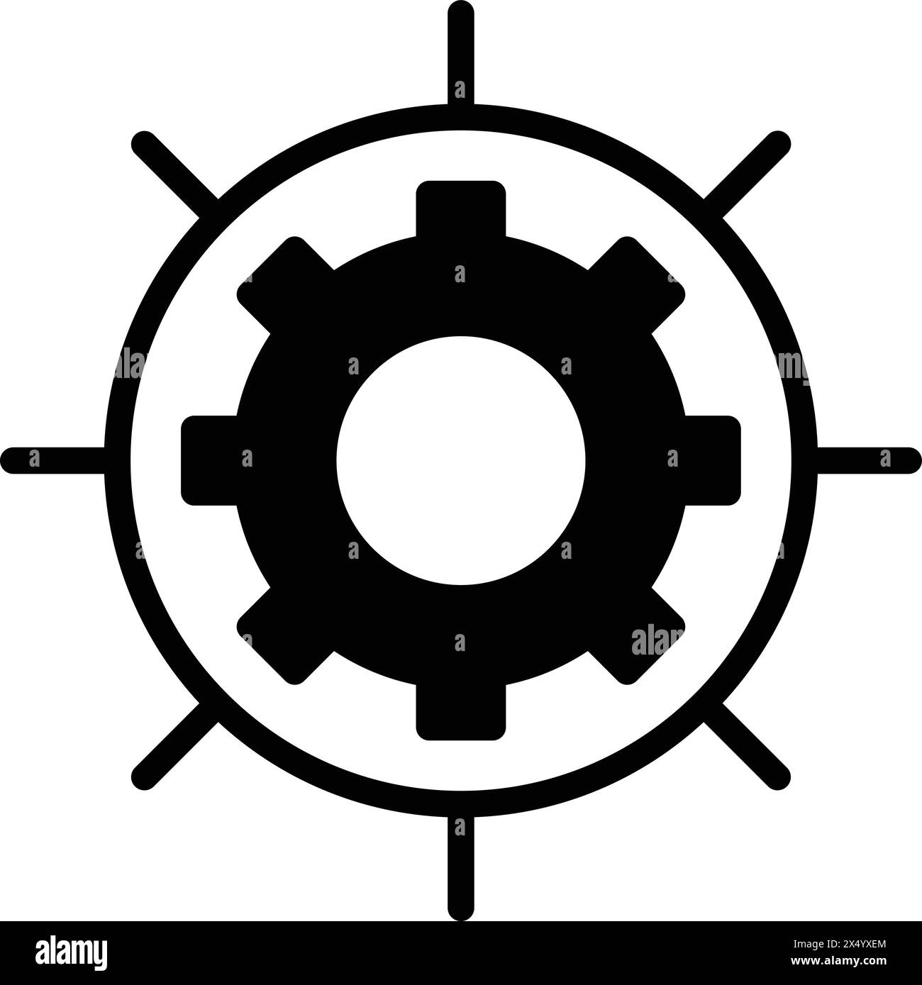 A black and white image of a gear. Concept of precision and order, as gears are often used in machinery and other mechanical systems Stock Vector