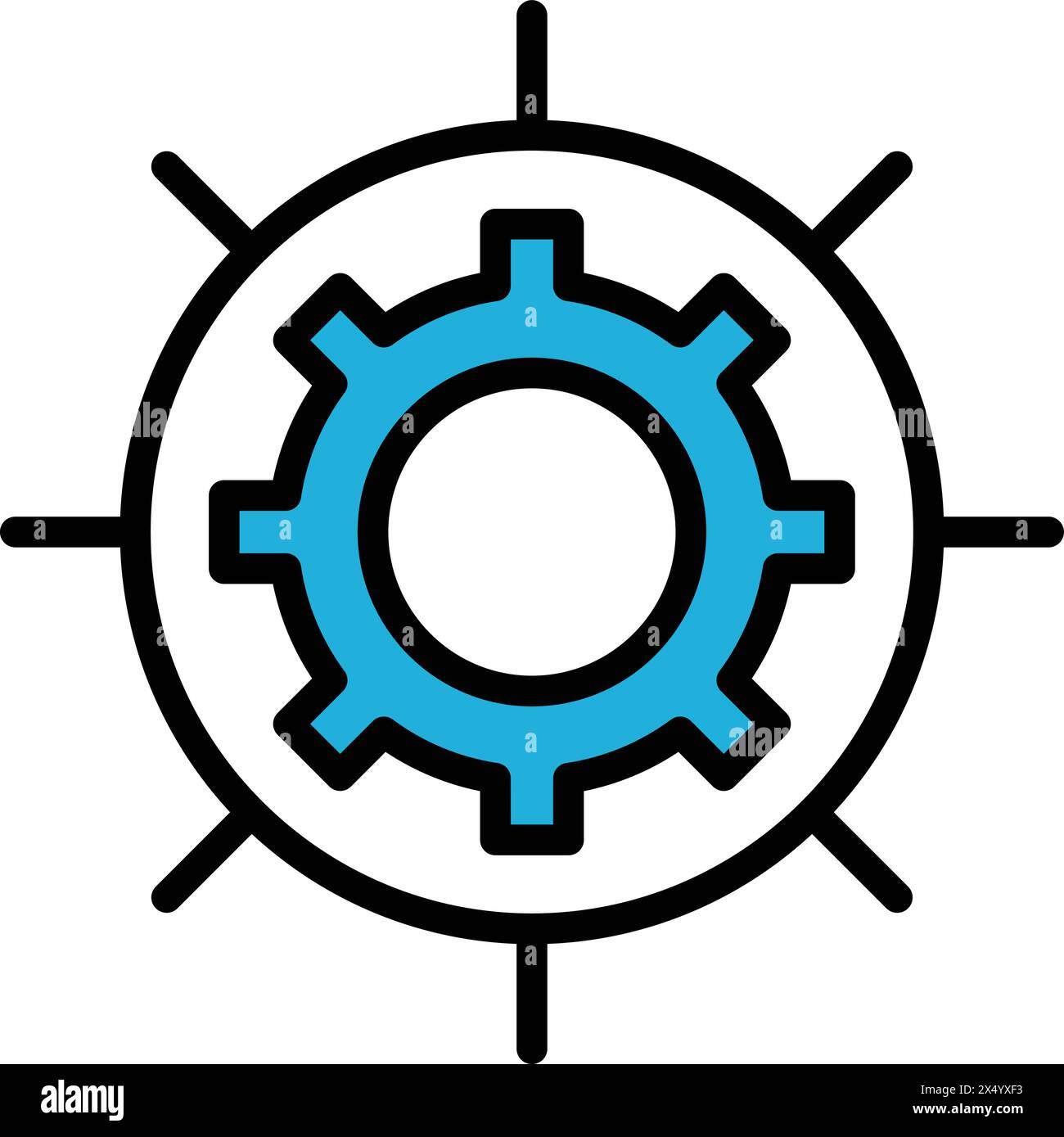A black and white image of a gear. Concept of precision and order, as gears are often used in machinery and other mechanical systems Stock Vector