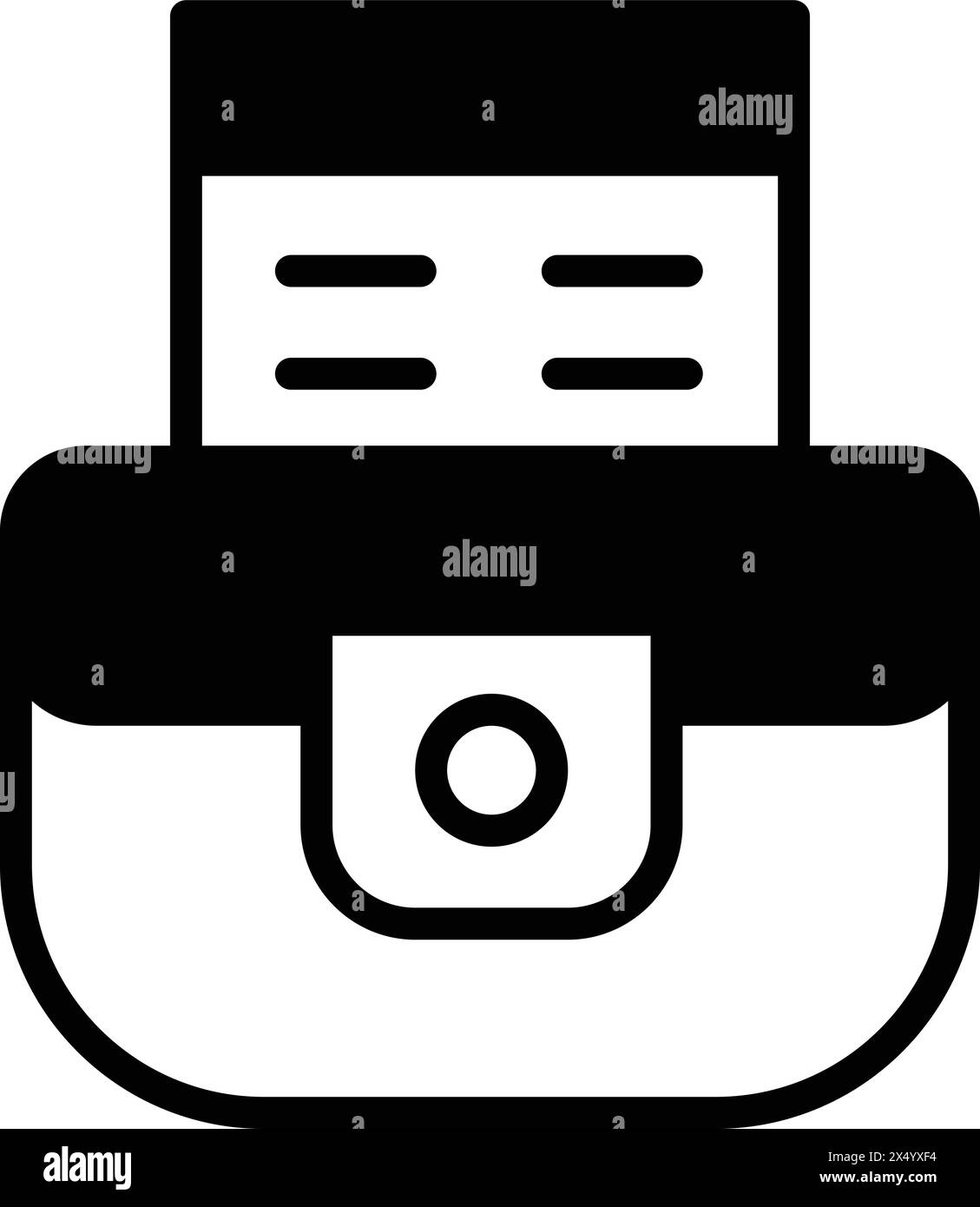 A black and white image of a printer with a white background. The ...