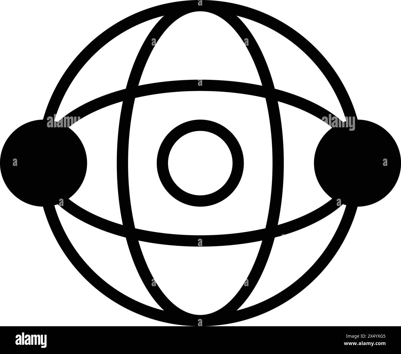 A black and white image of a globe with two small circles in the middle of it Stock Vector