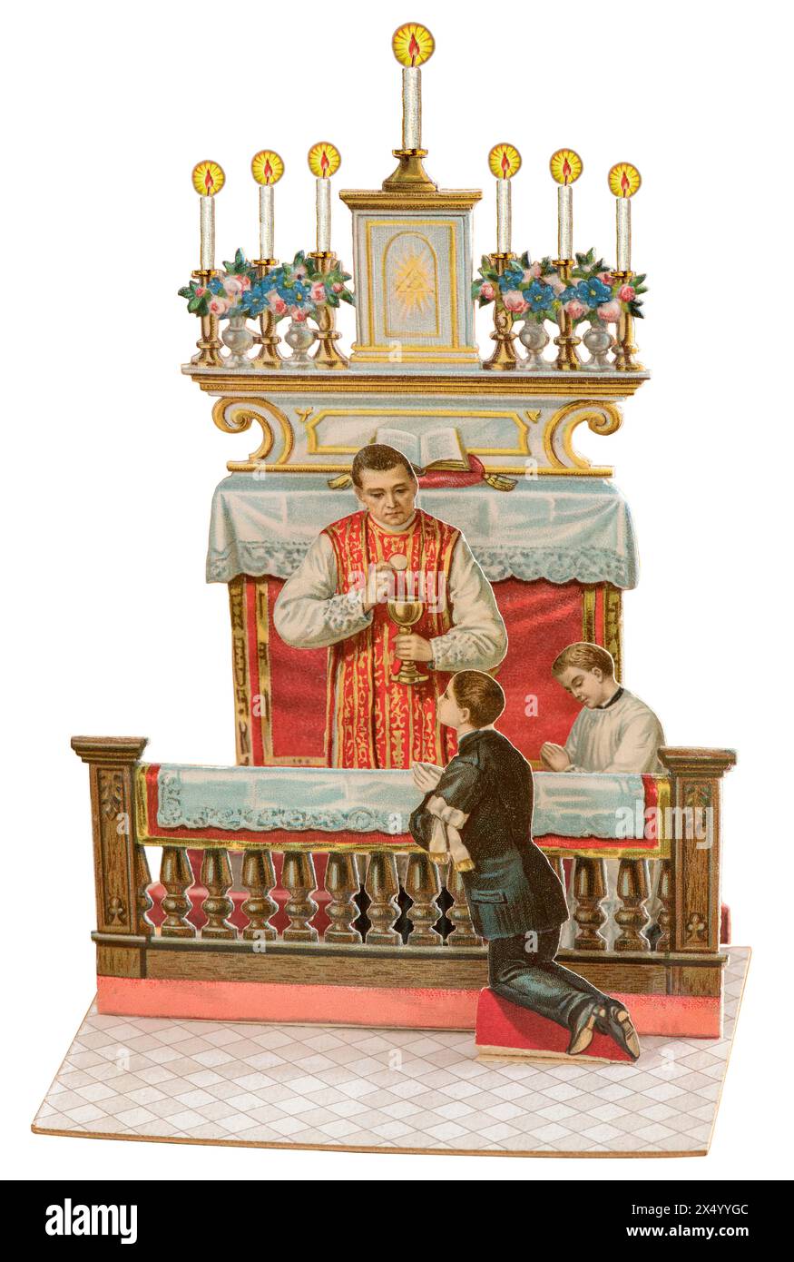 religion, Christianity, first communion, parish priest giving the child the first holy communion, ADDITIONAL-RIGHTS-CLEARANCE-INFO-NOT-AVAILABLE Stock Photo