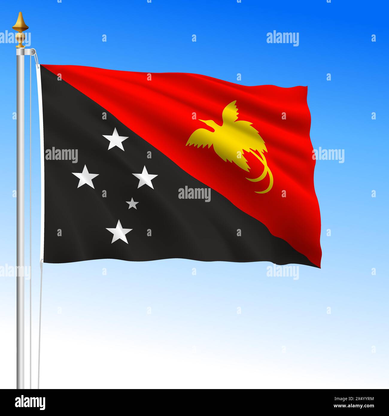 Papua New Guinea, official national waving flag, oceania, vector illustration Stock Vector
