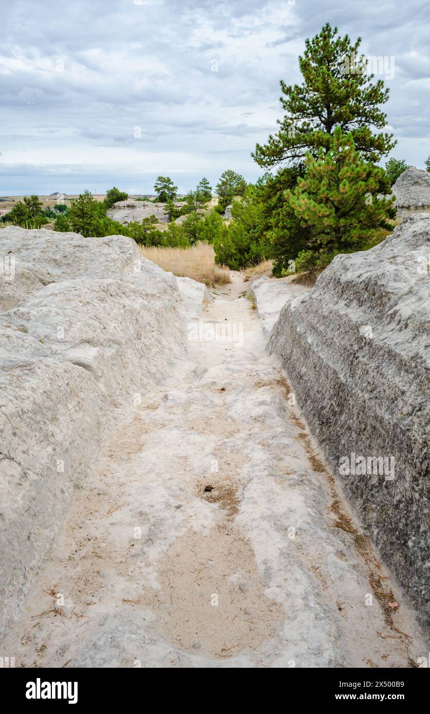 Oregon Trail Ruts State Historic Site in Guernsey, Wyoming, USA Stock