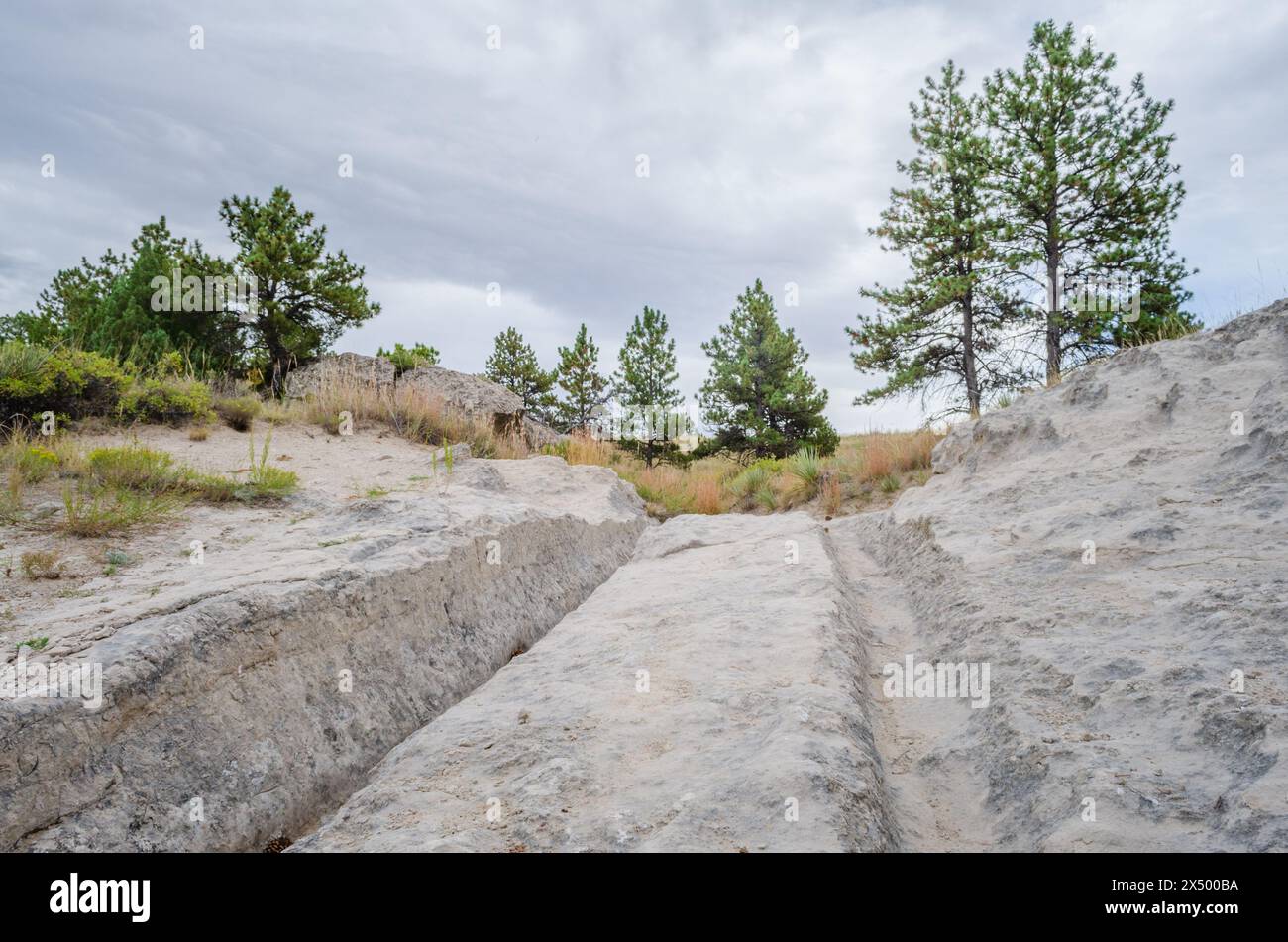 Oregon Trail Ruts State Historic Site in Guernsey, Wyoming, USA Stock