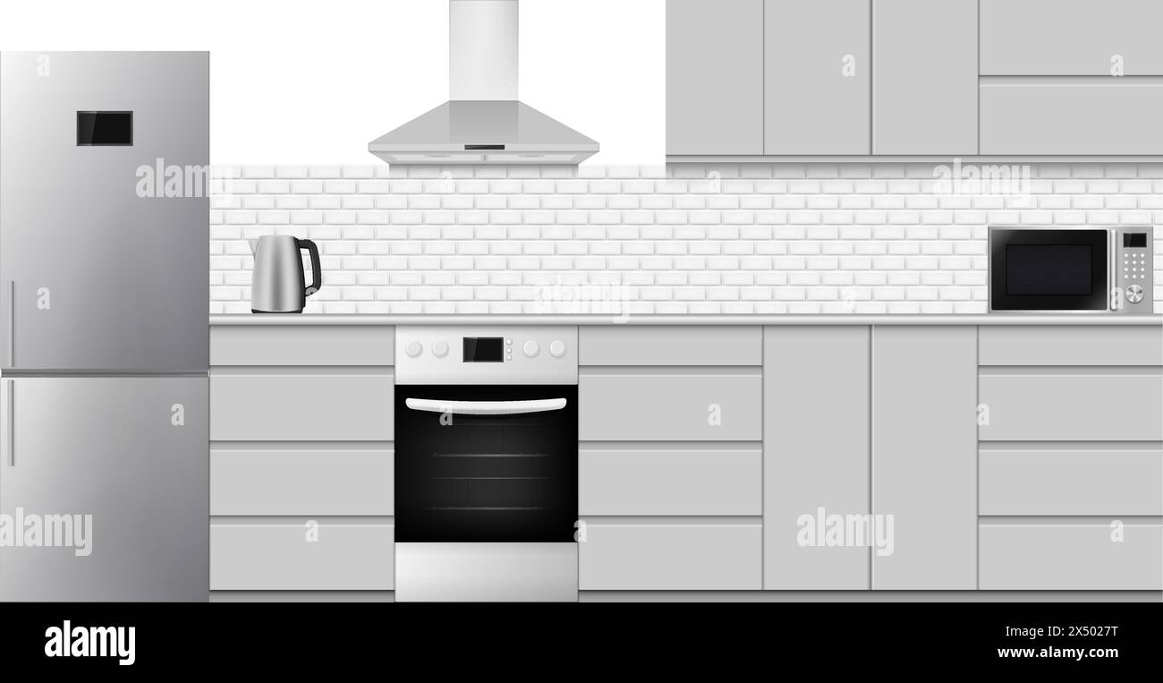 Modern kitchen interior in minimalist design. Vector illustration. Eps 10. Stock Vector