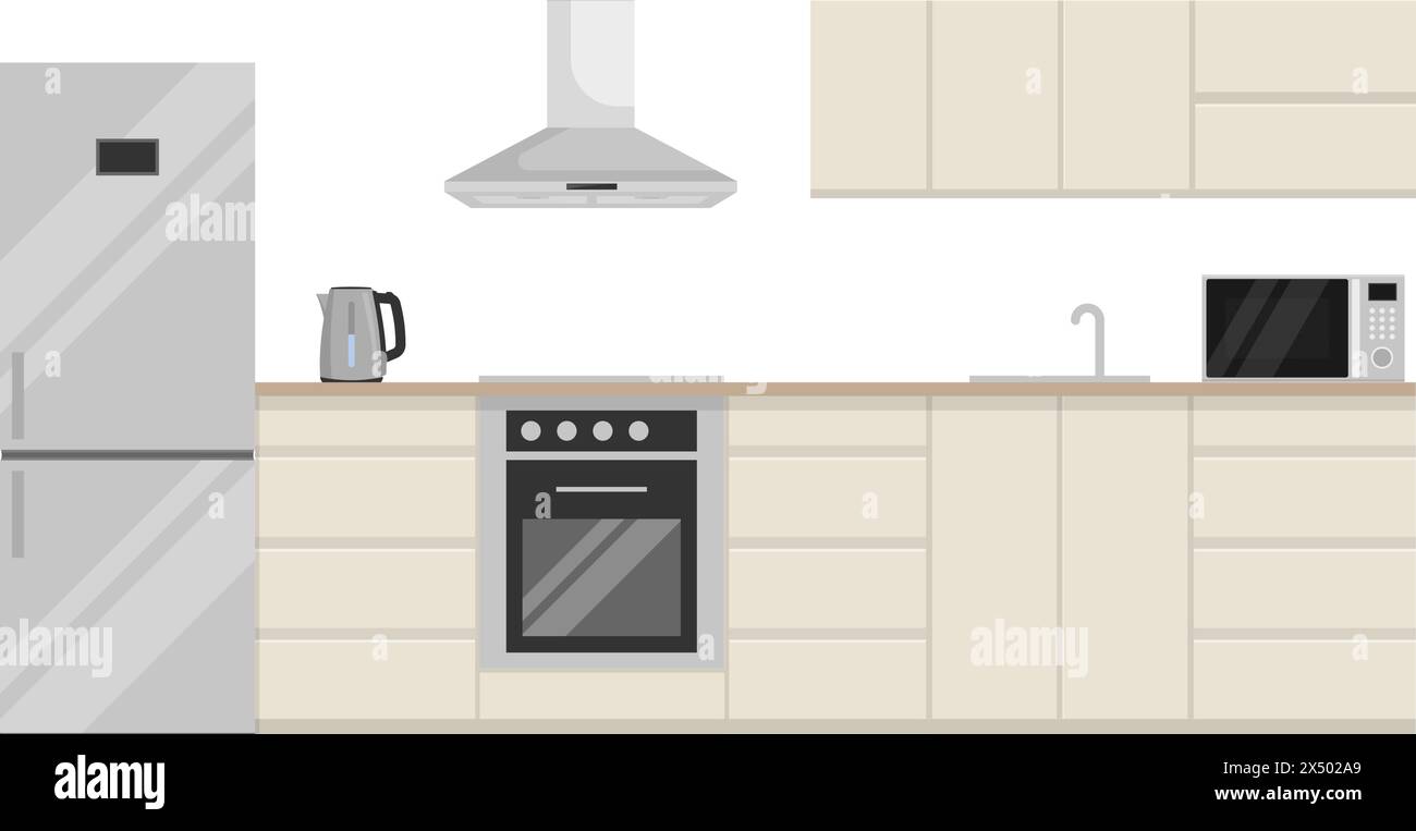 Modern kitchen interior in minimalist design. Vector illustration. Eps 10. Stock Vector