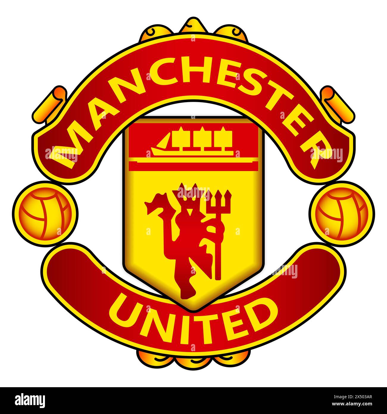 Manchester United FC emblem on iconic red backdrop. Legendary English