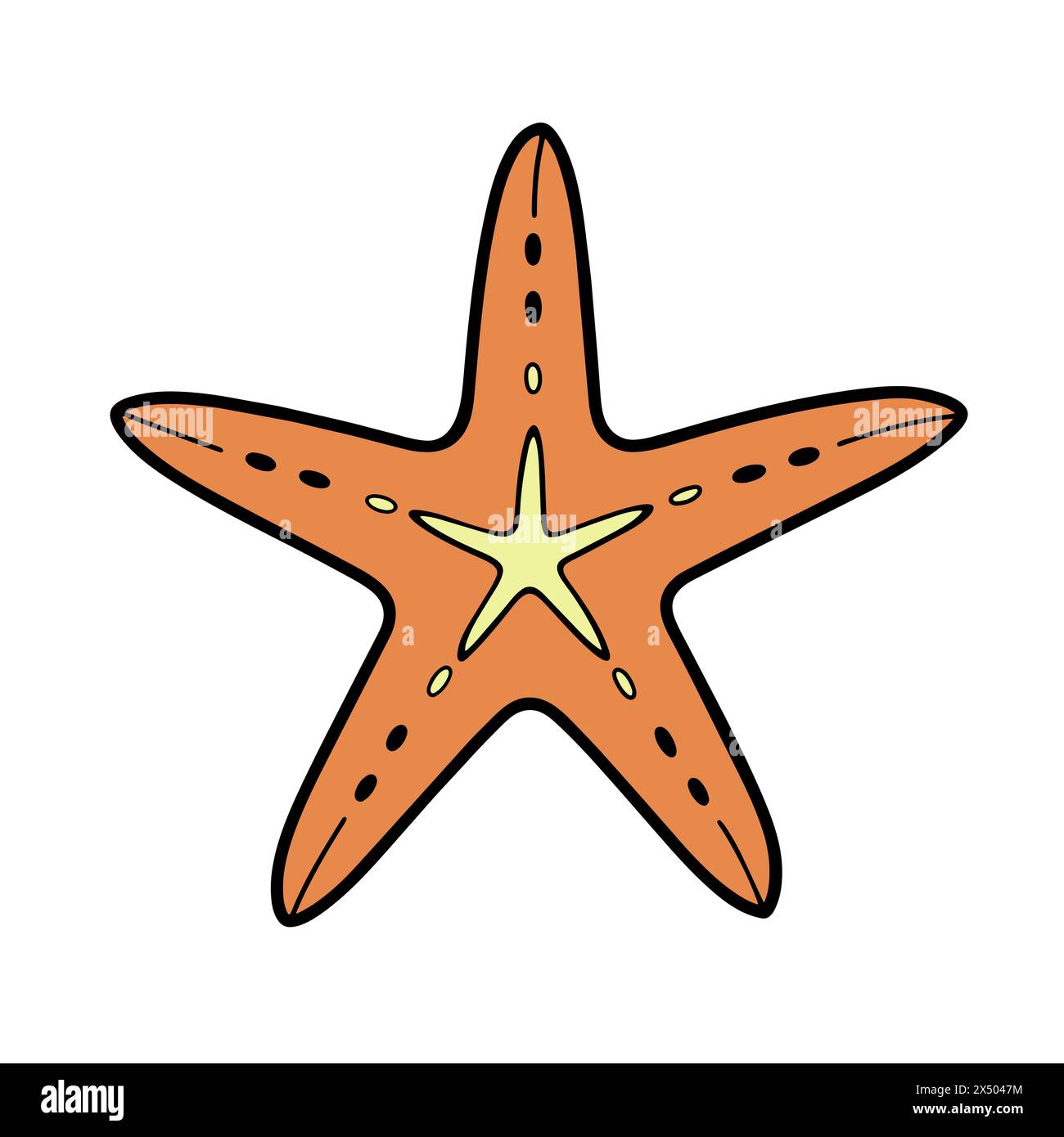 Starfish orange yellow doodle drawing, isolated on white background ...