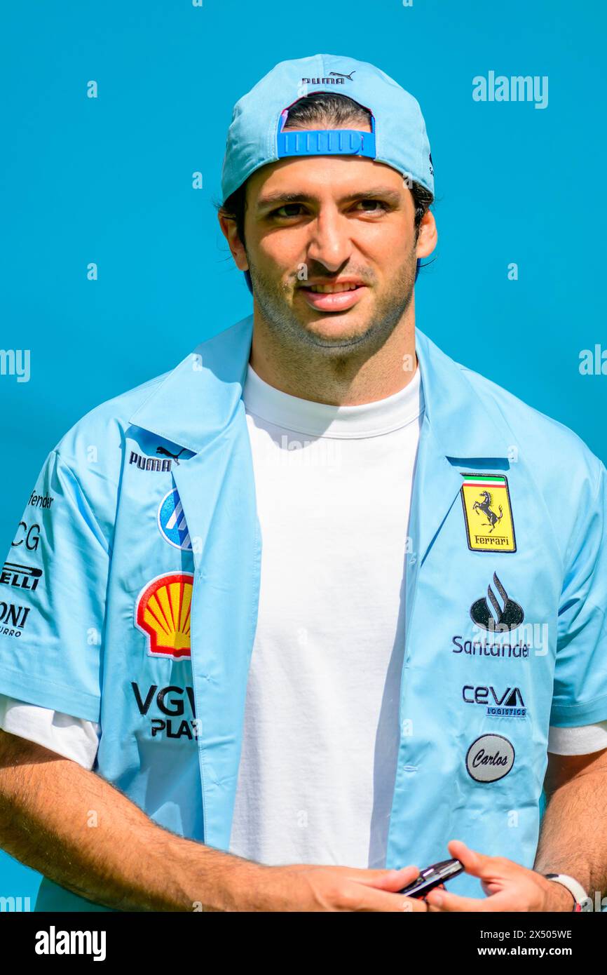 Scuderia Ferrari driver Carlos Sainz enters the paddock during the Formula  1 Crypto.com Miami Grand Prix on Sunday, May 5, 2024 in Miami Gardens, Fla.  (Tyler Tate via AP Stock Photo - Alamy