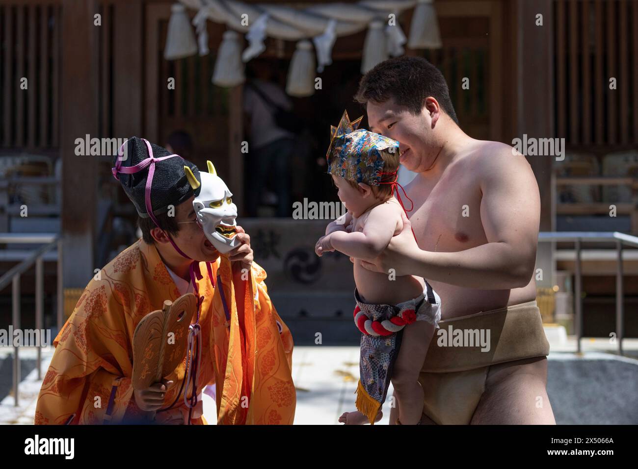 Yokohama, Japan. 05th May, 2024. Shinto priest tries to make a baby cry ...