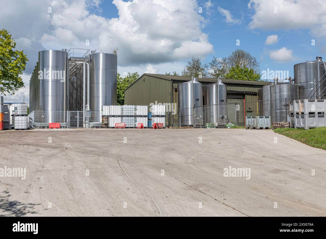 Stainless steel wine storage tanks at Chapel Down Winery, tenterden, Kent, UK Stock Photo