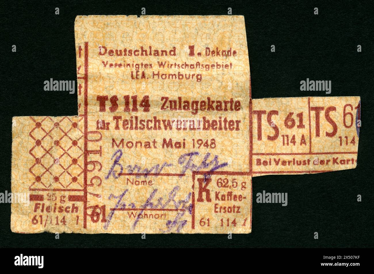 geography / travel, Germany, Hamburg, time after WW II, ration card for ...
