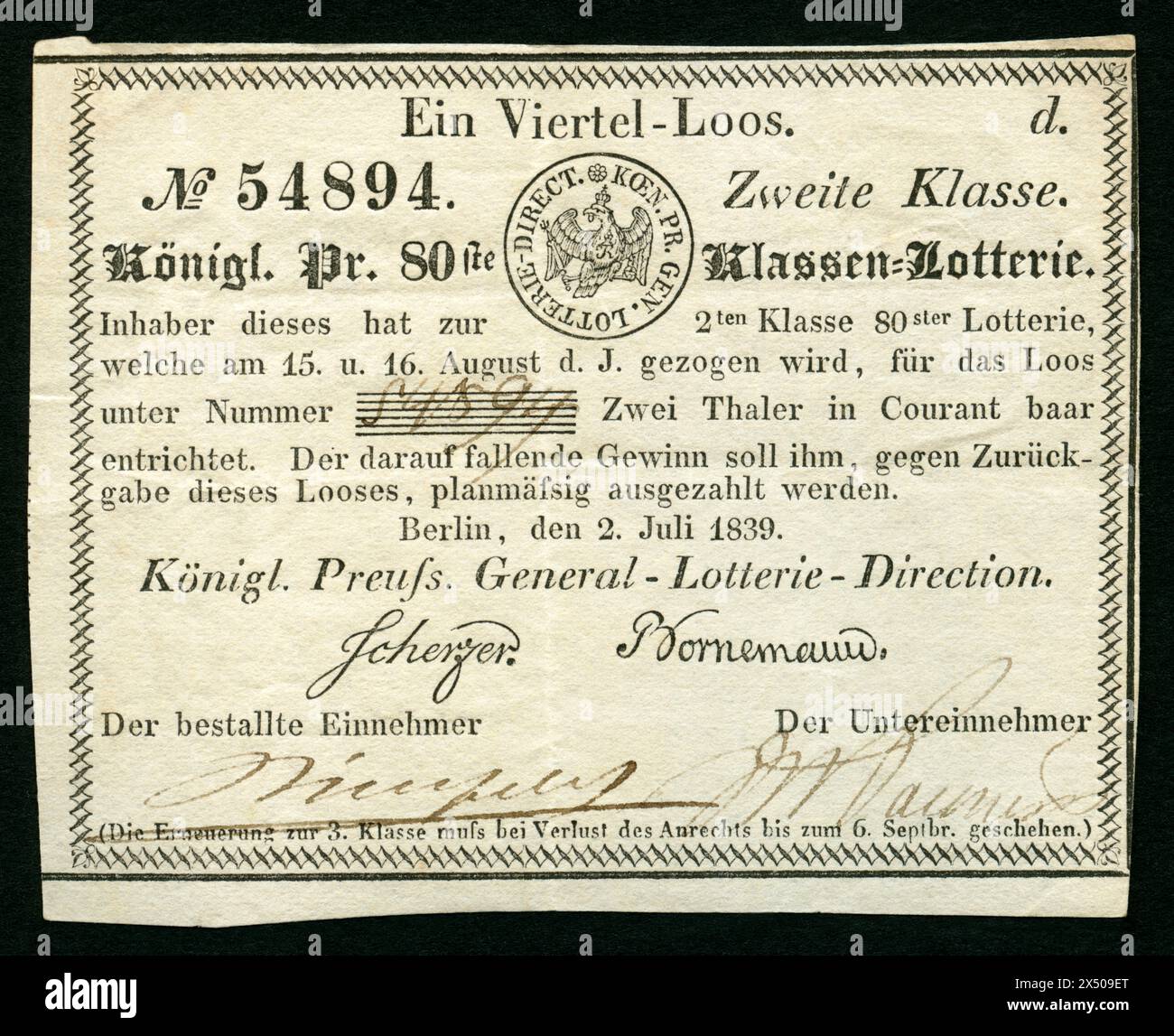 geography / travel, Germany, Berlin, lottery of the Royal Prussian Lottery company, ARTIST'S COPYRIGHT HAS NOT TO BE CLEARED Stock Photo