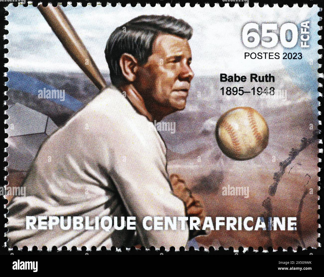 Babe Ruth and baseball on african stamp Stock Photo