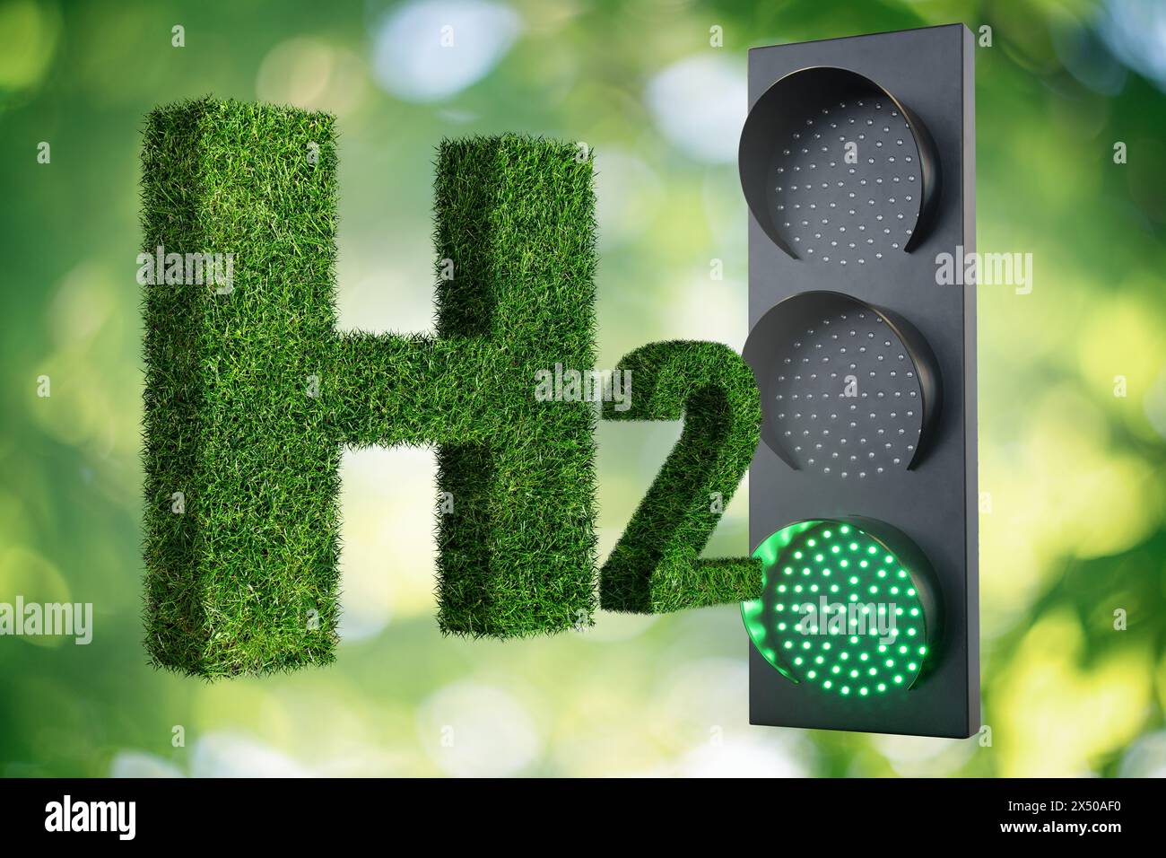Getting green hydrogen from renewable energy sources. Concept. Stock Photo