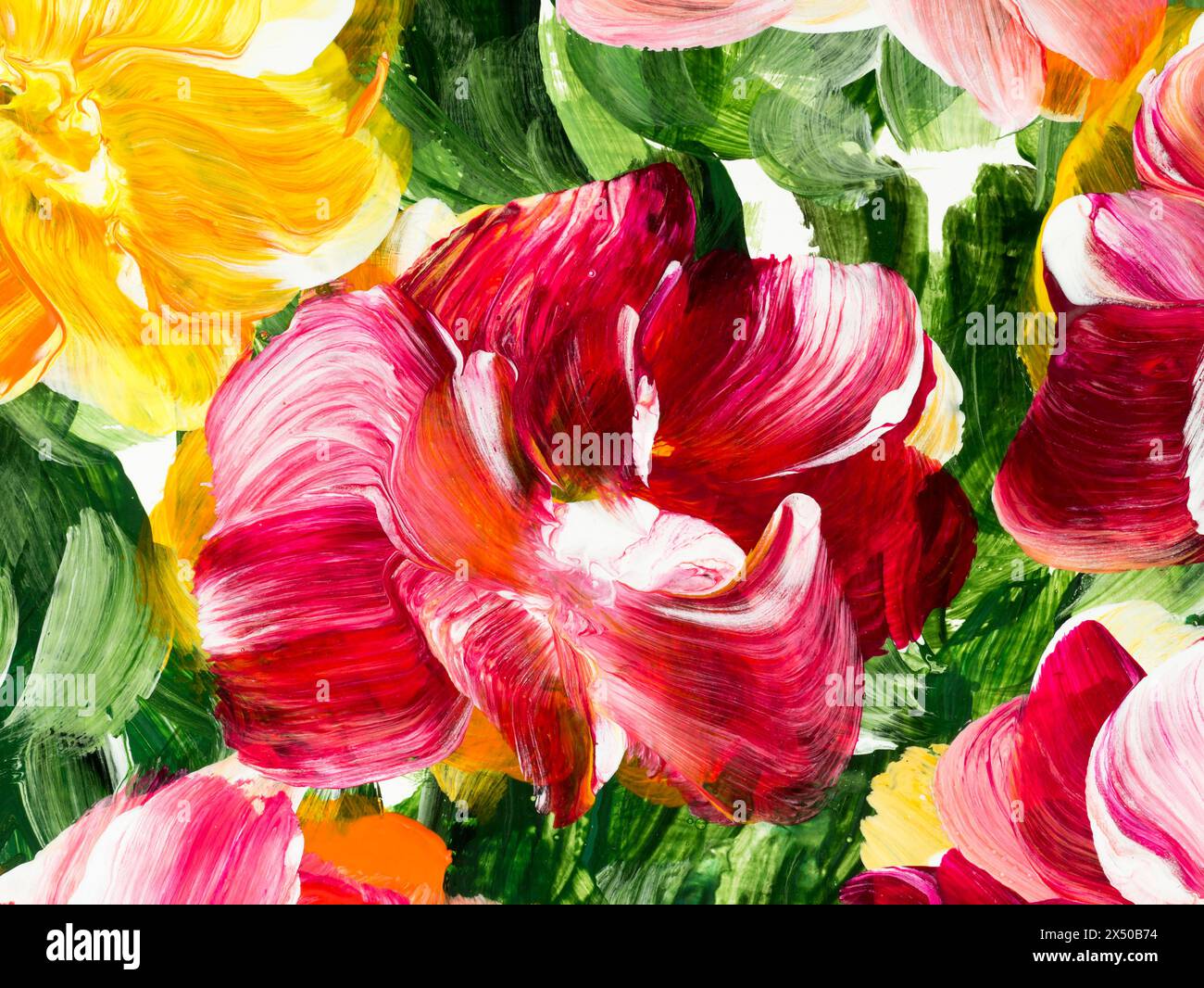 Red abstract flower, original hand drawn, impressionism style, color ...