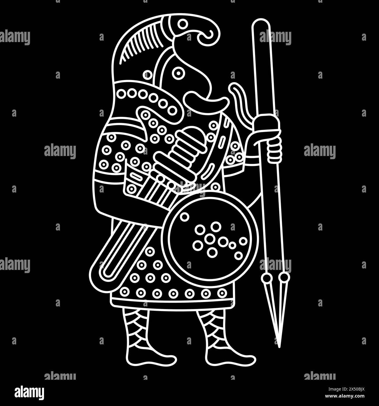 Viking design. Design of Old Norse warriors drawn in Celtic Scandinavian style, isolated on black, vector illustration Stock Vector