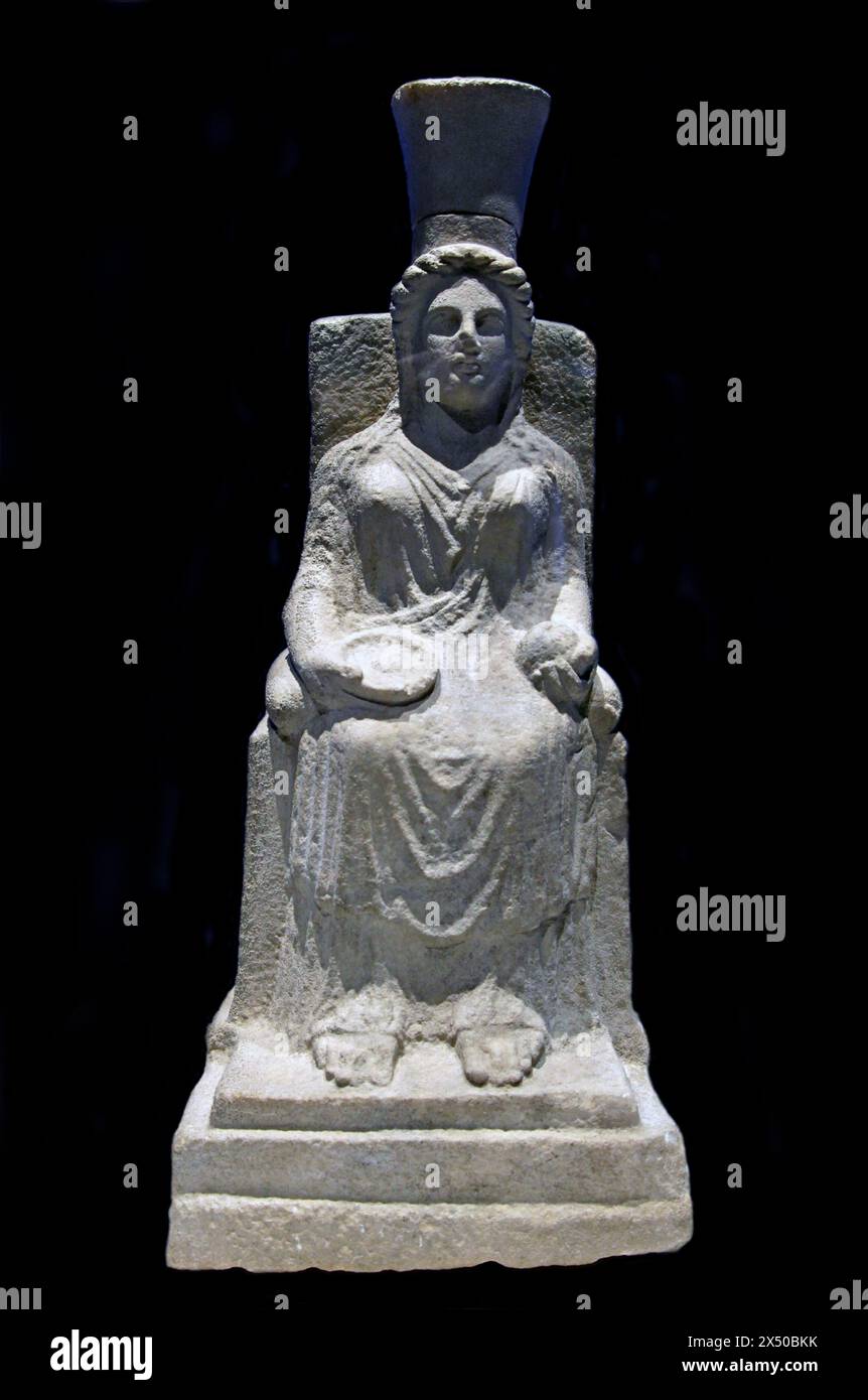 Hera.Statue of the Goddess Hera from the oldest temple in Poseidonia.410-390 BC.Paestum.Italy.City of Goddesses.Hera throne Stock Photo