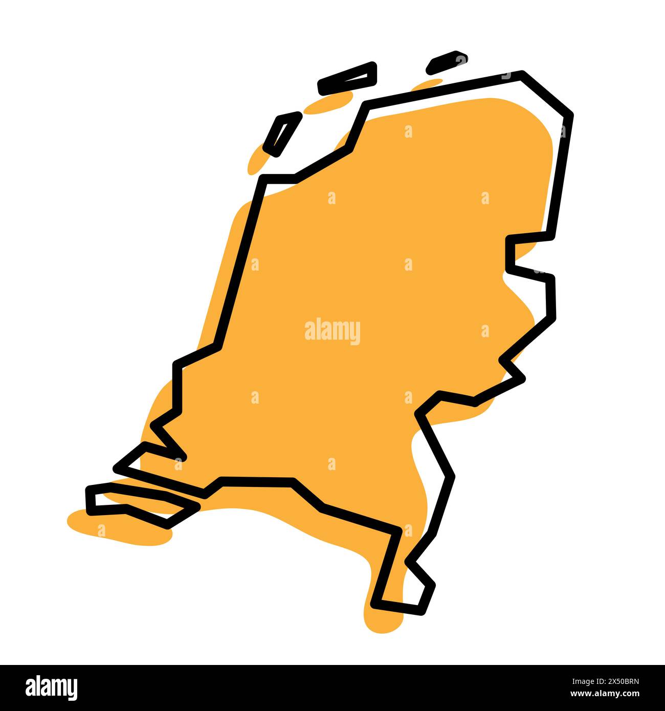 Netherlands country simplified map. Orange silhouette with thick black ...