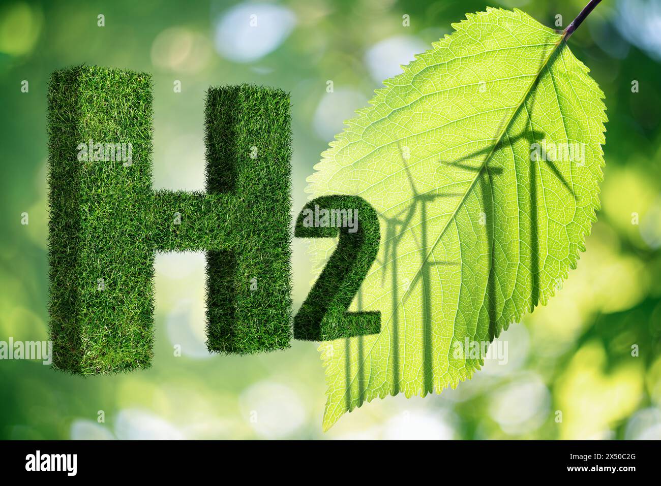 Getting green hydrogen from renewable energy sources. Concept. Stock Photo