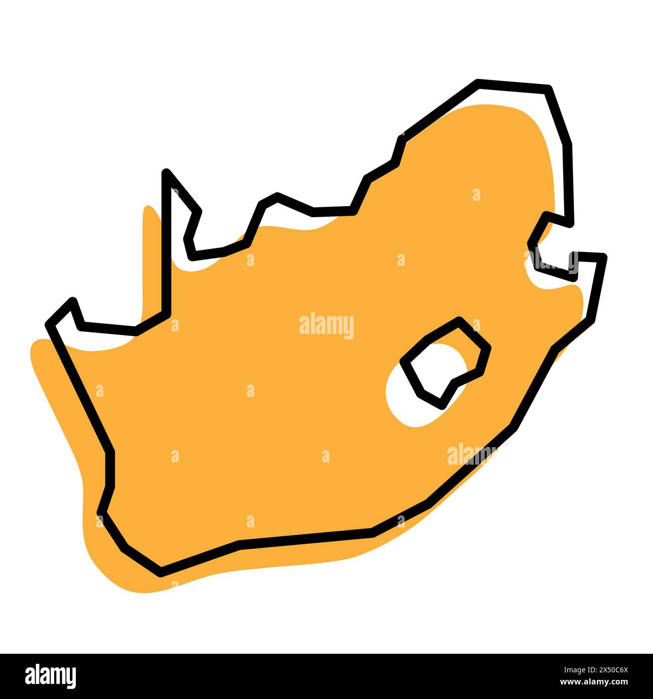 South Africa country simplified map. Orange silhouette with thick black ...