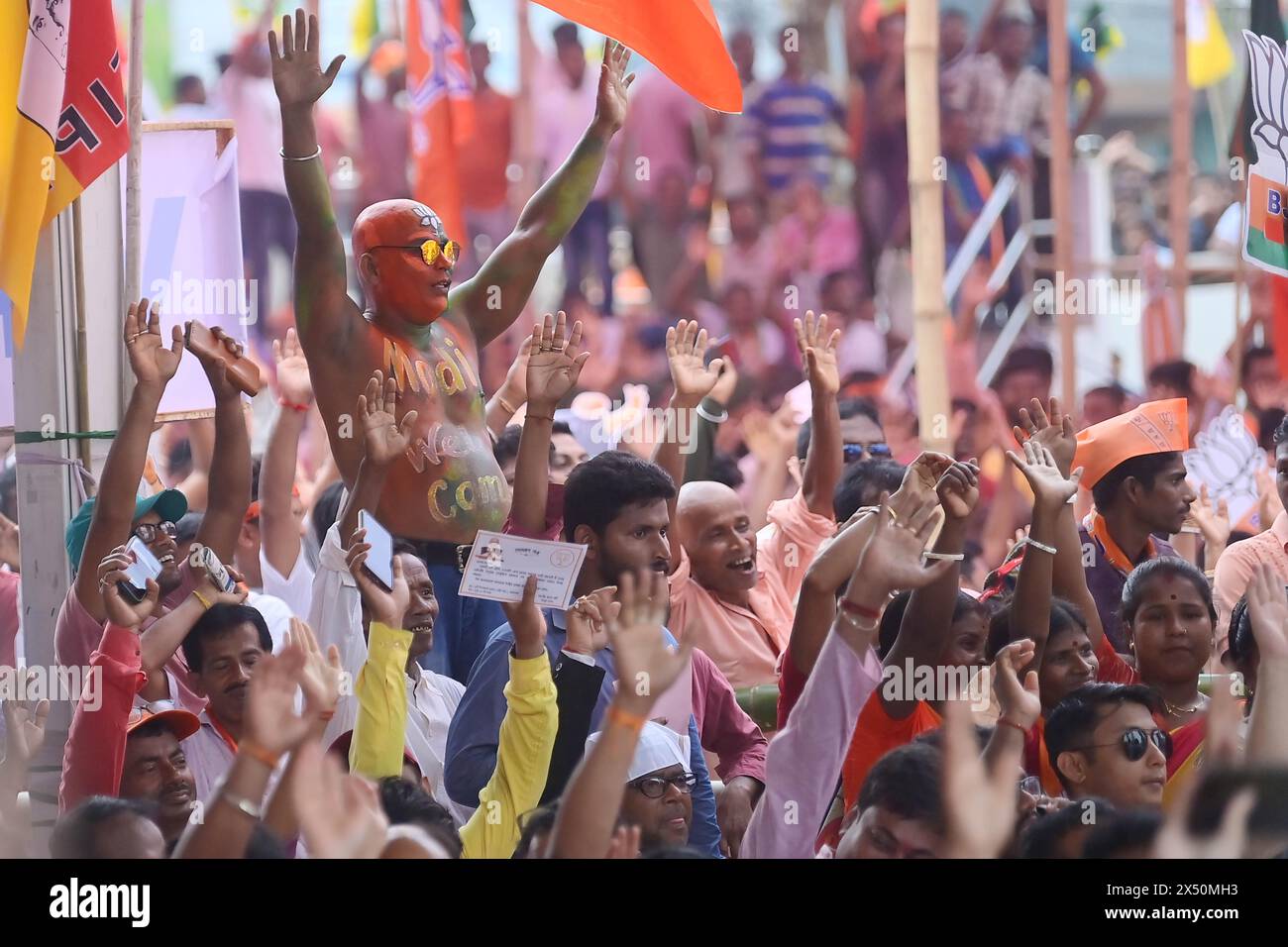 Supporters of the BJP at a rally of Prime Minister Narendra Modi ahead ...