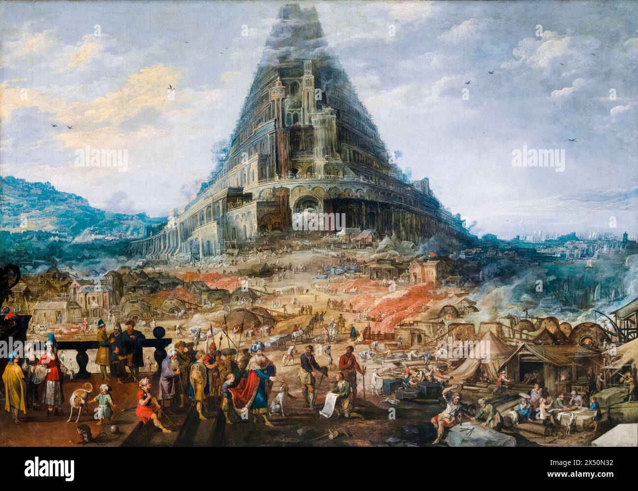 The Tower of Babel, painting in oil on canvas by Joos de Momper the Younger, before 1635 Stock Photo