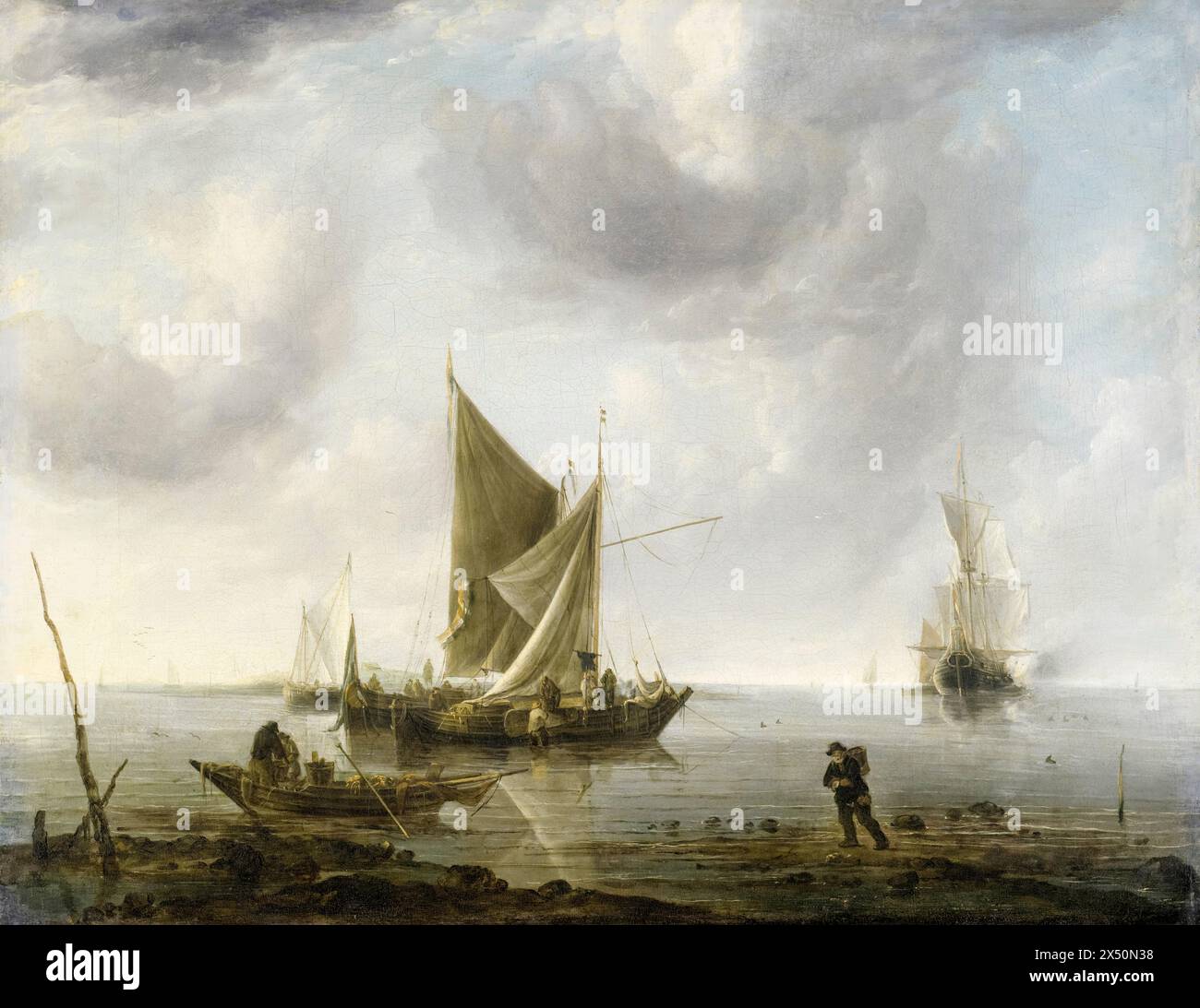 Jan van de Cappelle, Ships at Anchor on a Quiet Sea, painting in oil on canvas, before 1679 Stock Photo