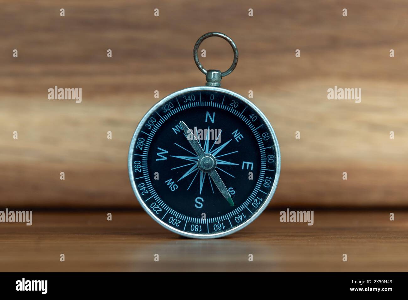Compass on wooden background with copy space using as direction Stock Photo