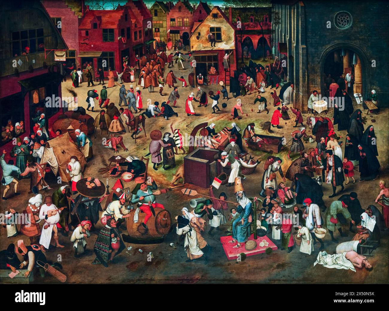 Pieter Brueghel the Younger, The Fight between Carnival and Lent, painting in oil on wood, before 1638 Stock Photo