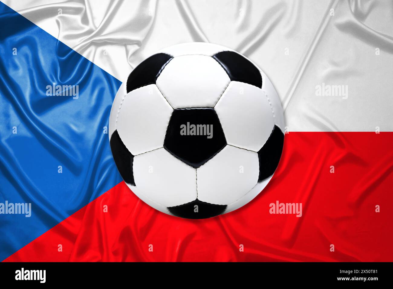 Black and white leather football with flag of the Czech Republic Stock Photo