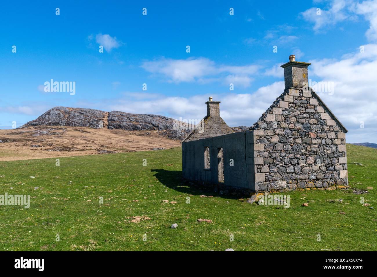 The abandoned village of Eorasdail on Vatersay in The Outer Hebrides of Scotland. Stock Photo