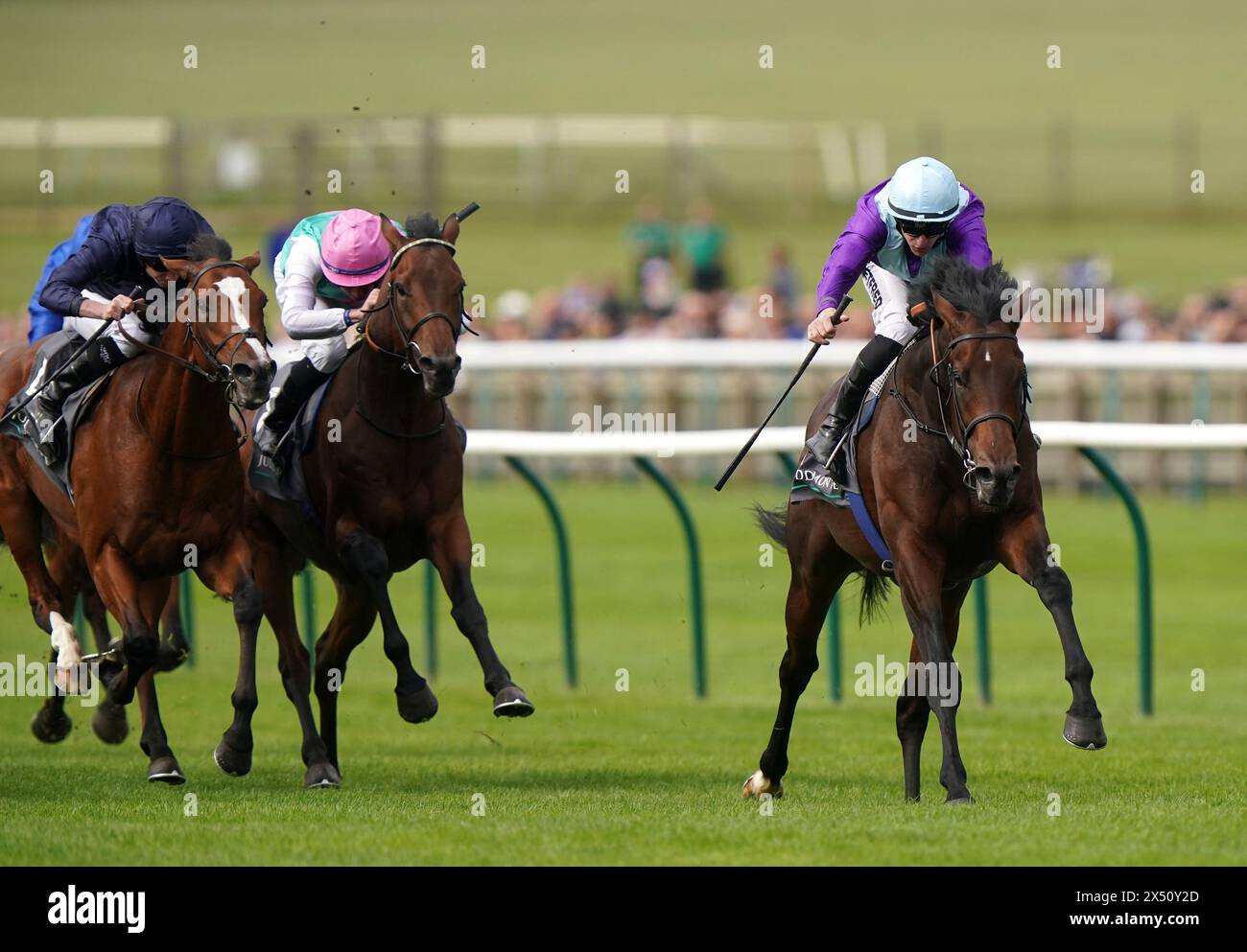 File photo dated 30-09-2023 of Ghostwriter (right). They often say fourth in the Guineas, first in the Derby - and Clive Cox hopes that rings true for the French equivalent as well, as he eyes a trip to Chantilly for Ghostwriter following his fine effort in the 2000 Guineas. Issue date: Monday May 6, 2024. Stock Photo