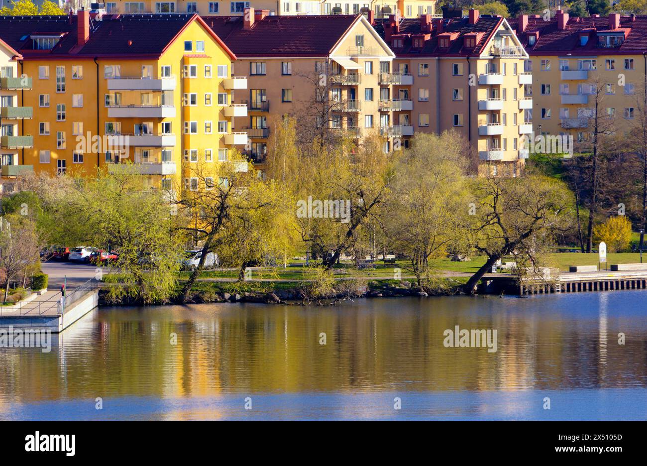 Apartment building by the water in Stockholm, Sweden Stock Photo