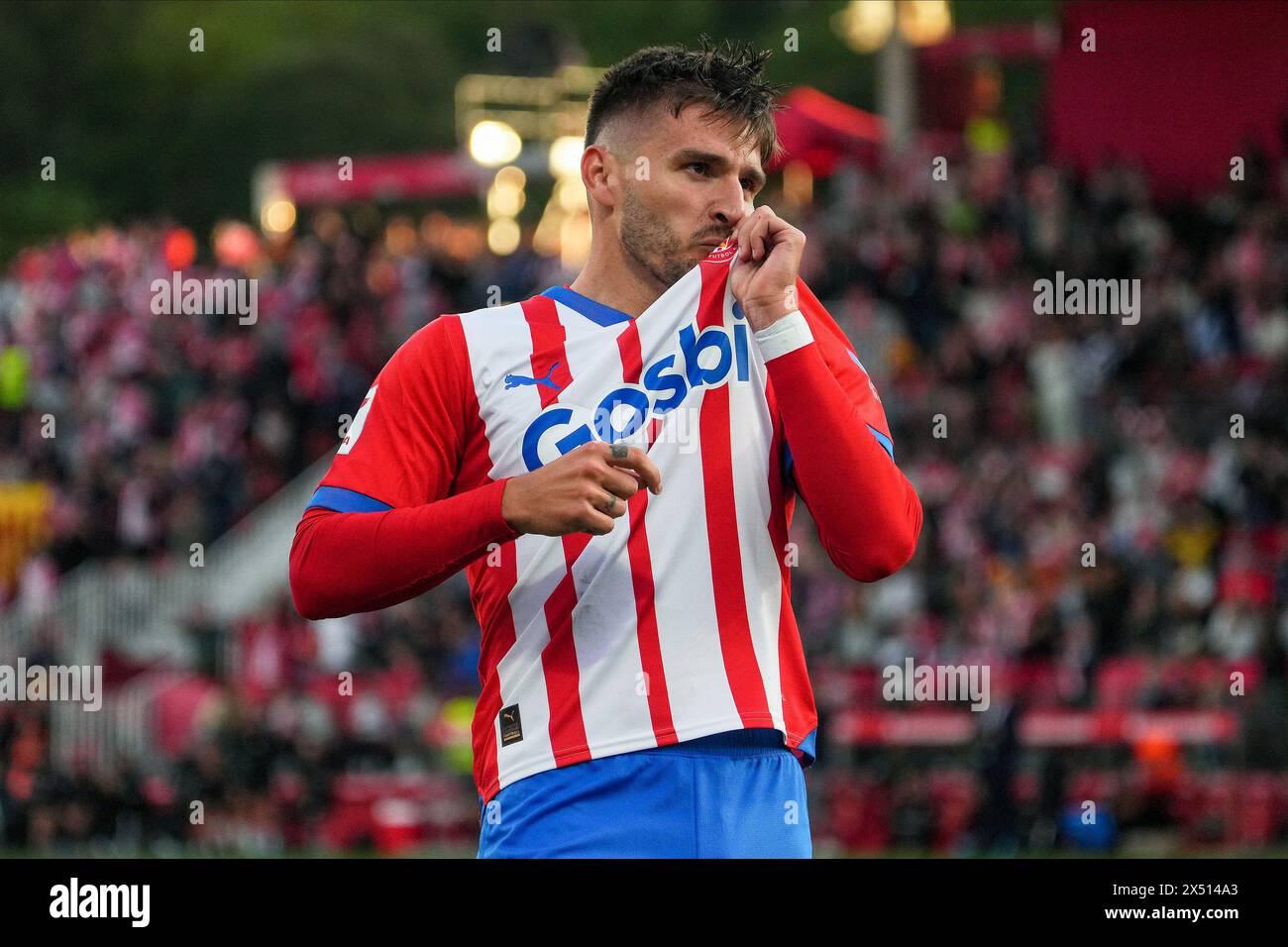Girona, Spain. 04th May, 2024. Cristian Portugues Portu of Girona FC celebrates after scoring goal during the La Liga EA Sports match between Girona FC and FC Barcelona played at Montilivi Stadium on May 04, 2024 in Girona, Spain. (Photo by Alex Carreras/Imago) Credit: PRESSINPHOTO SPORTS AGENCY/Alamy Live News Stock Photo