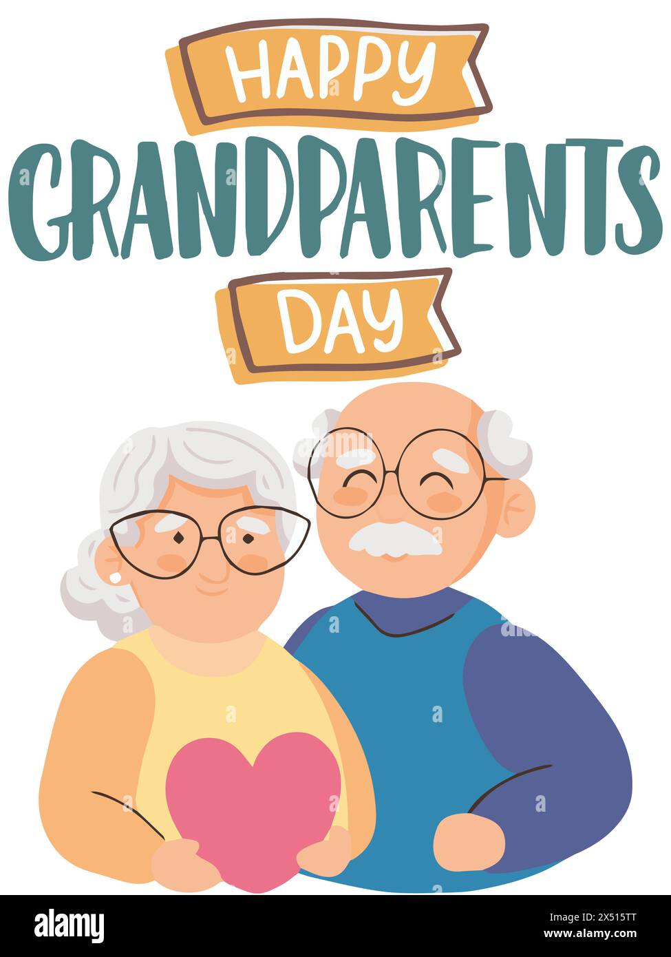 Happy Grandparents Day Cute Cartoon vector Illustration with Older Couple, Heart in hand. Stock Vector