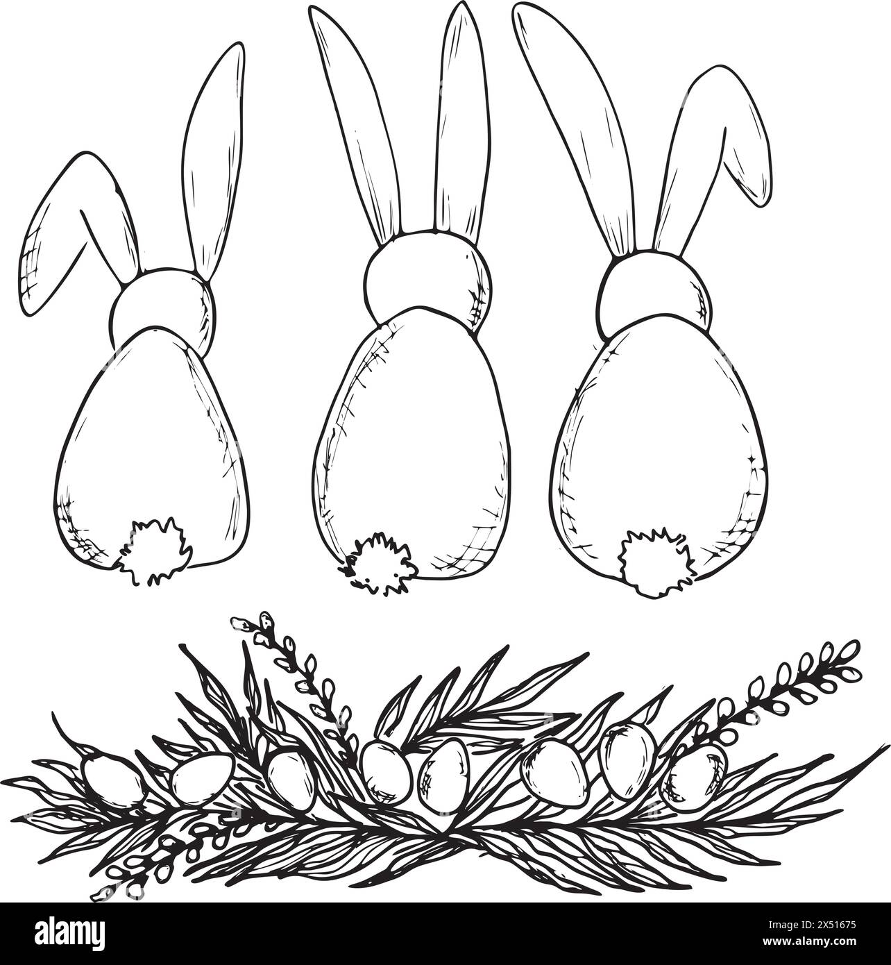Cute easter Bunny with easter eggs and typography for easter greeting ...