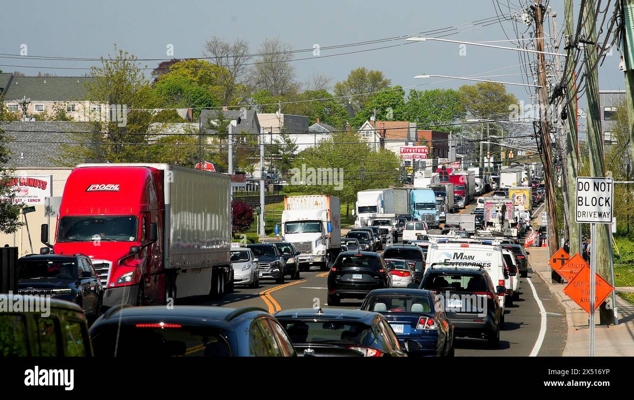 NORWALK,CT, USA MAY 2, 2024 Traffic on Post Road Road 1 in Norwal