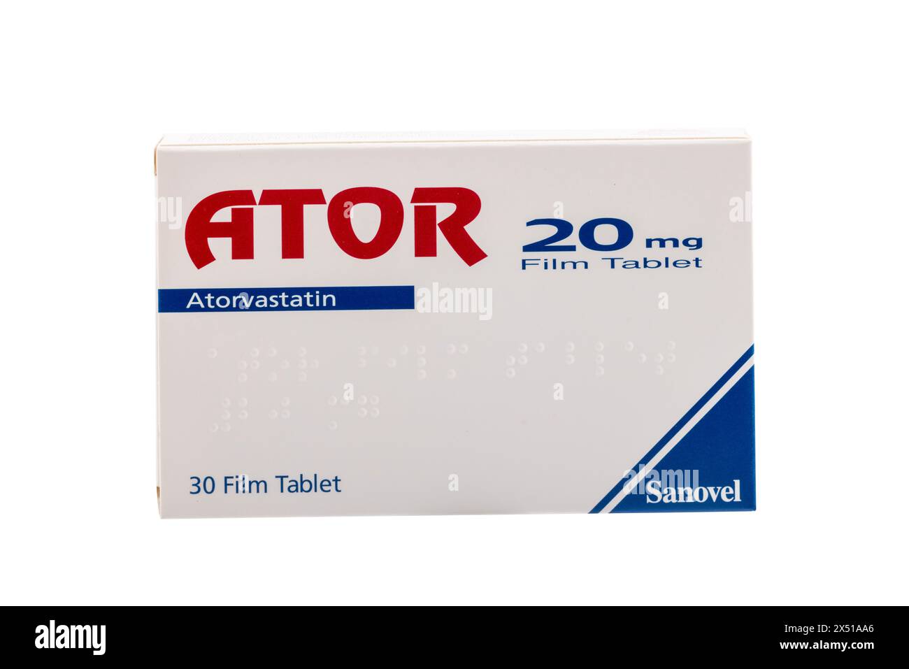 Istanbul Turkey 27 April 2024; ATOR 20 mg tablet pill developed by Sanovel company. Atorvastatin calcium tablets Treat high cholesterol. It reduces th Stock Photo