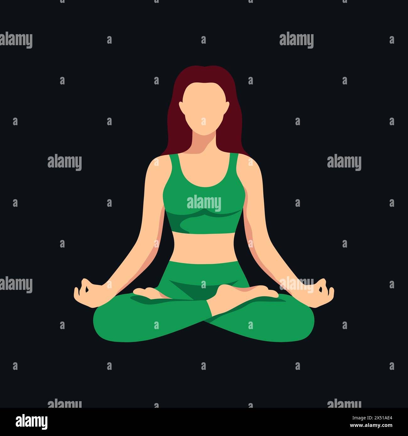 Abstract Faceless Woman Sitting In Lotus Pose Meditating Girl On Dark