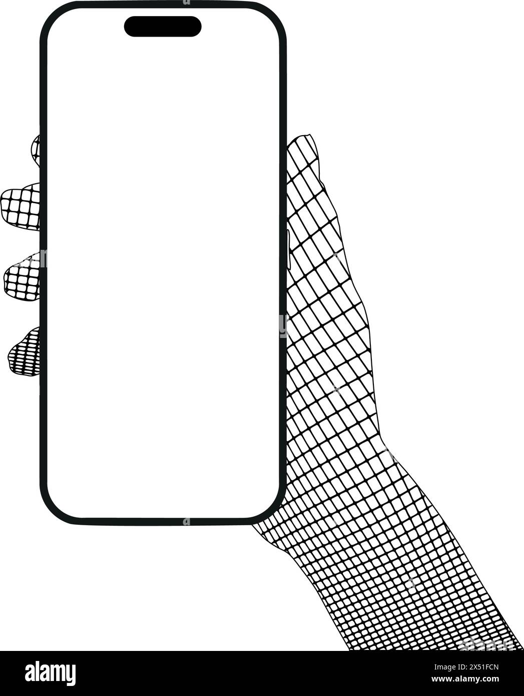 a phone in a hand on a transparent background in vector format Stock Vector