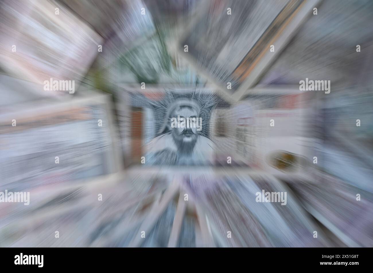 Ulan Bator, Mongolia. 05th May, 2024. The likeness of the Mongolian ruler Genghis Khan can be seen on a Mongolian banknote worth 10,000 tugrik. Credit: Johannes Neudecker/dpa/Alamy Live News Stock Photo