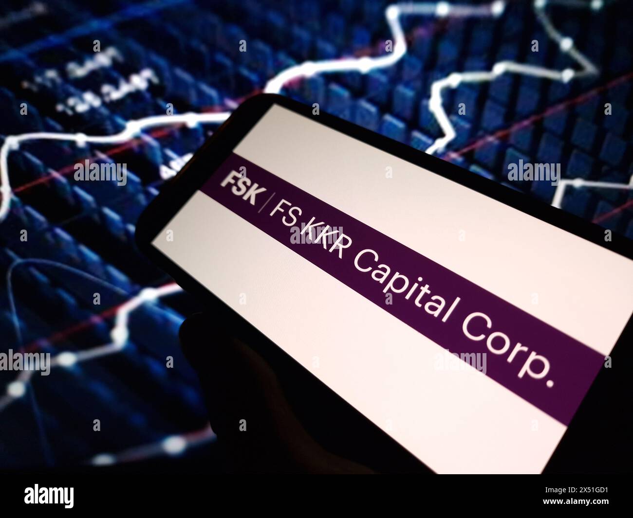 Konskie, Poland - April 29, 2024: FS KKR Capital company logo displayed on mobile phone Stock Photo