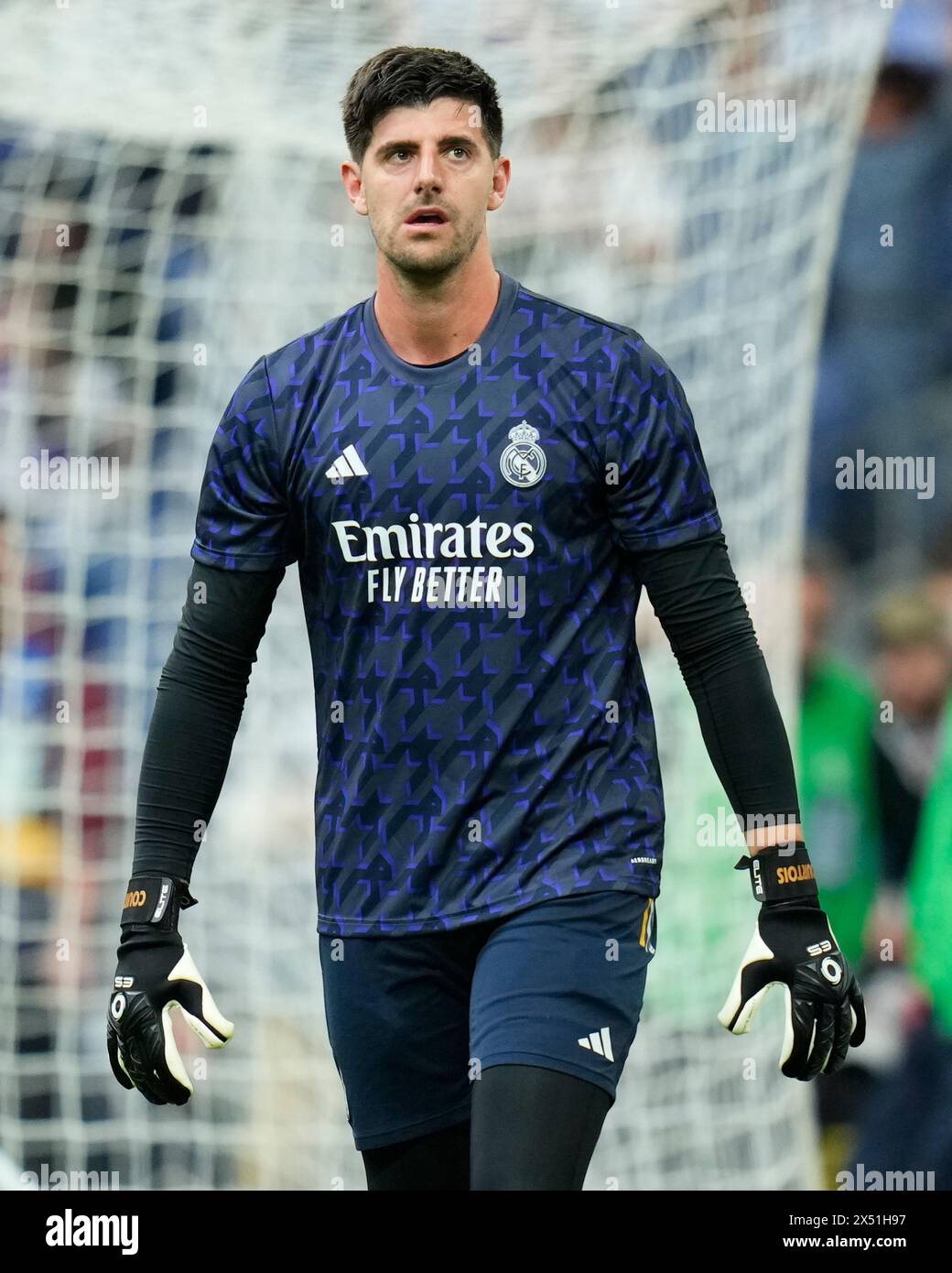 Madrid, Spain. 04th May, 2024. Thibaut Courtois of Real Madrid during the La Liga match between Real Madrid and Cadiz CF played at Santiago Bernabeu Stadium on May 4, 2024 in Madrid, Spain. (Photo by Cesar Cebolla/PRESSINPHOTO) Credit: PRESSINPHOTO SPORTS AGENCY/Alamy Live News Stock Photo